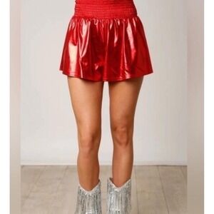 Peach Love Skort Womens Medium Excellent Metallic Smocked High Waist Streetwear